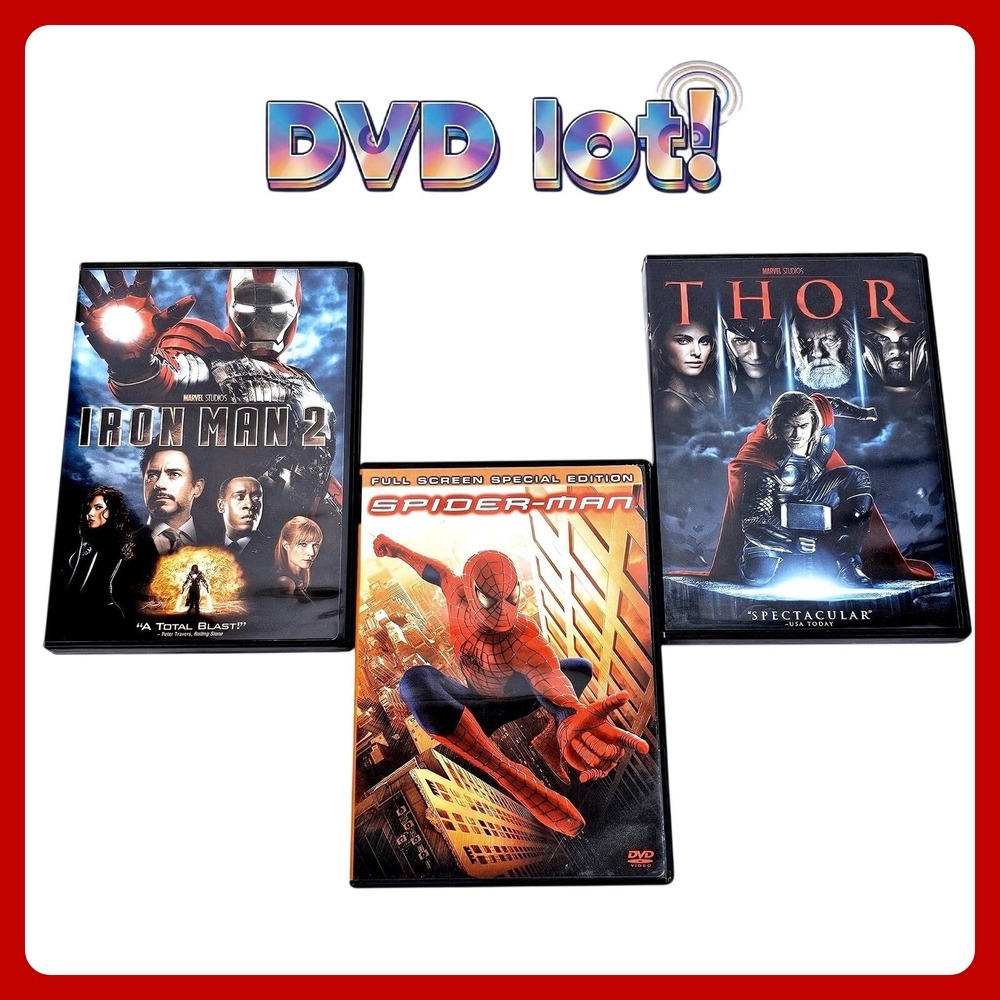 Marvel Superhero MCU Movie DVD Lot 3-Pack Iron Man 2 Thor Spider-Man 2-Disc EUC